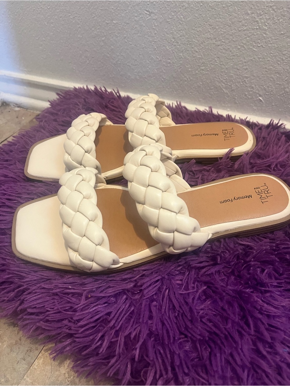 Time and Tru White Braided Double-Strap Slide Sandals - Picture 3 of 6